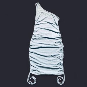 Baby Blue Ruched Bodycon One-Shoulder Dress